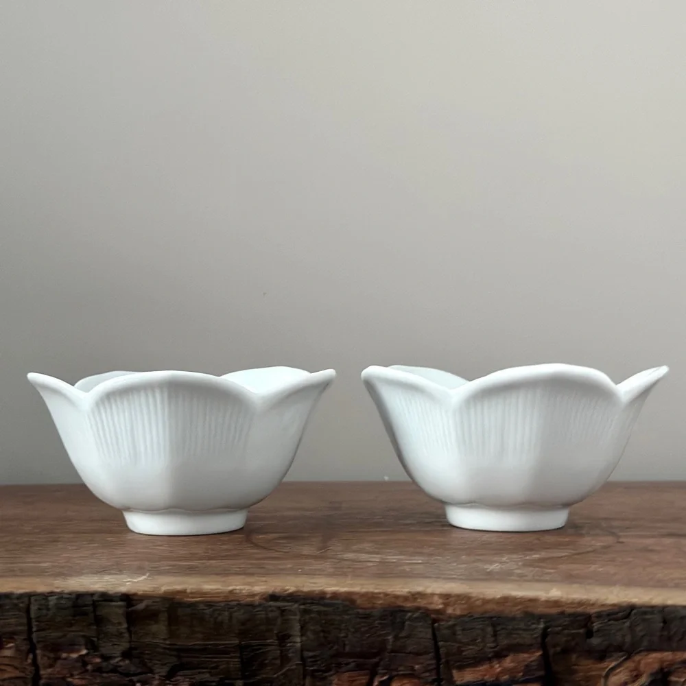 Pier 1 Porcelain China White Lotus Flower Dessert Rice Nut Dipping Bowl 4” Set